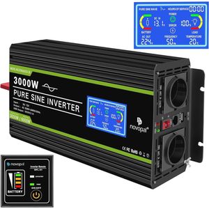 3000W Omvormer 12V naar 230V Zuivere Sinus Spanningsomvormer met LCD Beeldscherm en USB-poort