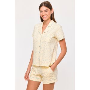Woody Meisjes-Dames Pyjama gele lavendel print - maat S