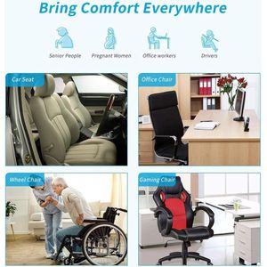 Rugsteunkussen van traagschuim voor bureaustoelen autostoelen rolstoelen gamingstoelen - lage rugkussen met riem en draagtas