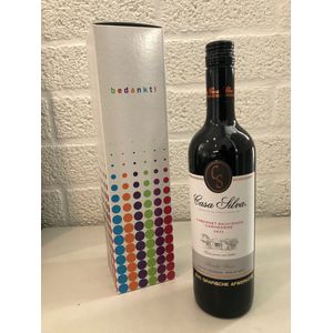 Wijndoos cadeauverpakking  1 fles - Bedankt - met stipjes 10 ex.
