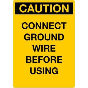 Sticker 'Caution: connect ground wire before using', geel, 105 x 148 mm (A6)