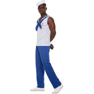 Smiffy's - Kapitein & Matroos & Zeeman Kostuum - Oceaan Spierbundel Matroos - Man - Blauw, Wit / Beige - XL - Carnavalskleding - Verkleedkleding