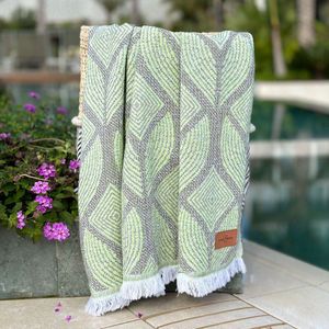 Fashion4wellness HAMAMDOEK Botanic Art Applegreen - Olive Pestemal - saunadoek - dun strandlaken - hammamtowel