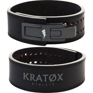 KRATØX Dubbel Level Leren Lifting Belt - Halterriem - Powerlift Riem - Leer Gewichthefriem - Lever Belt - Powerlifting - Deadlift - Zwart - Steel Buckle - Maat XL