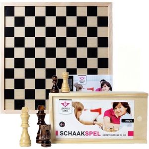 Longfield Games Houten Schaakspel - 40 x 40 cm - Voor alle leeftijden - Inclusief 16 witte en 16 zwarte schaakstukken