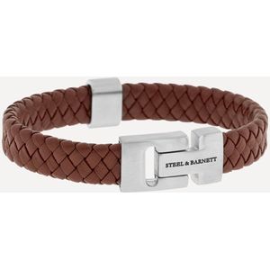 STEEL & BARNETT ® Harrison Armband Heren Burgundy - Nappa Leren Armband - Zilverkleurig - Vaderdag - Cadeau Voor Man – Pindakleur
