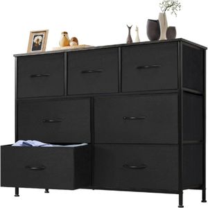 Hoge Commode Met 7 Stoffen Laden - Organizer Voor Kleding - Kinderkamer Kast - Opbergtoren Met Metalen Frame - Houten Plaat - Lichte Slaapkamermeubels