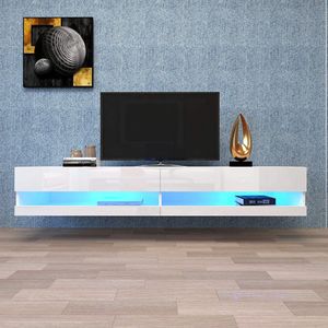 Sweiko LED TV kast, TV lowboard in wit met LED verlichting, hoge kwaliteit TV bord met veel opbergruimte voor uw woonkamer, 140x40x30.5cm, wit