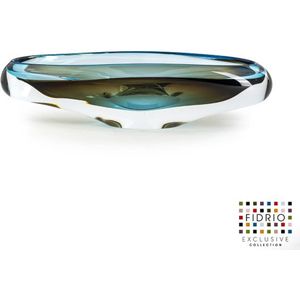 Design Schaal Olive turquoise - Fidrio MASSIVE - glas, mondgeblazen - diameter 37 cm hoogte 12 cm