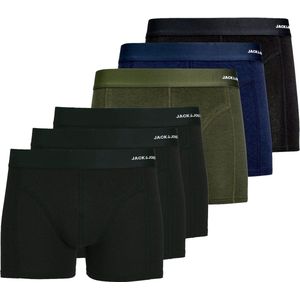 Jack & Jones Heren Boxershorts Trunks Effen JACBASIC Bamboe 6-Pack Groen/Blauw/Zwart - Maat L