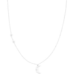 OOZOO Jewellery - Zilverkleurig/witte ketting met een maan bedeltje - SN-2030