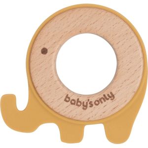 Baby's Only Houten baby bijtring - Bijtspeeltje olifant - Oker - Baby cadeau