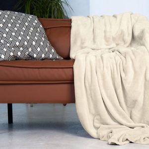 knuffeldeken fluffy & super zacht - hoge kwaliteit fleece deken ook perfect als woondeken, sprei, sofa deken & zomerdeken geschikt - elegante gooideken voor sofa & bank (Creme, 200x150 cm)