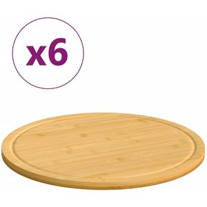 The Living Store Snijplanken 6 st Ø30x1,5 cm bamboe - Snijplank Bamboe - Keuken Plank - Serveerplank - Bamboesnijplank - Snijplankenset