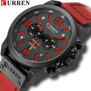 CURREN Horloge voor Mannen/Heren - Lederen Band - Jongens Horloges - Rood/Zwart - Ø 47 mm