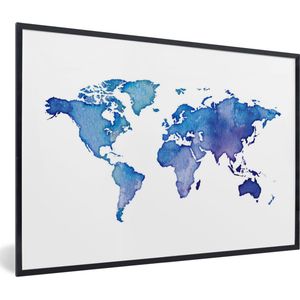 Fotolijst incl. Poster - Wereldkaart - Aquarel - Paars - 120x80 cm - Posterlijst