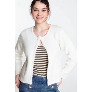 Cassis Korte, effen cardigan met imitatiebont en knopen