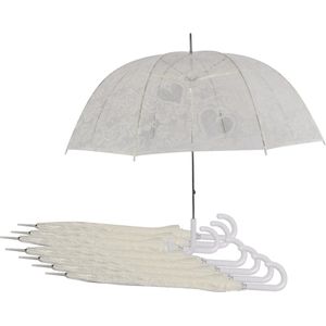 Set van 8 Romantische Doorzichtige Trouwparaplu's - Transparante Paraplu met Hartjes - Perfect voor Bruiloften | Windproof | 98cm Diameter