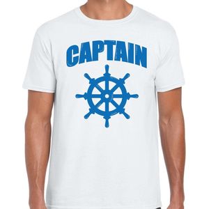 Captain / kapitein met stuur verkleed t-shirt wit voor heren - maritiem carnaval / feest shirt kleding / kostuum S