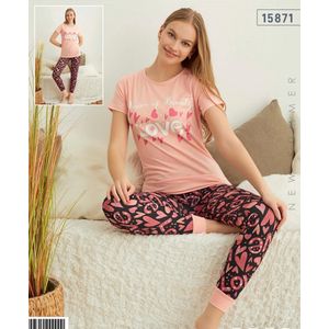 Pyjama- Huispak 2-delig- Pyjama dames volwassenen- Vrijetijdskleding - Fashion Home&Sleep Wear 15871- Roze/koraal- Maat M
