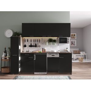 Goedkope keuken 225  cm - complete keuken met apparatuur Oliver  - Donker eiken/Zwart  - elektrische kookplaat - vaatwasser  - magnetron  - spoelbak