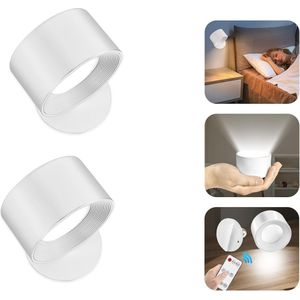 Dimbare LED Wandlamp Set van 2 - 3 Kleurtemperaturen, 360° Draaibaar, Draadloos met Afstandsbediening