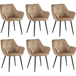 Colenis® - Luna Eetkamerstoel - Set Van 6 - Taupe - Adore Velvet - Met armleuning