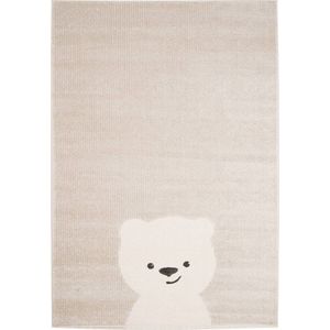 sweeek - Beige/crème kindertapijt, kleine teddybeer, korte haren, zeer zacht krullend tapijt