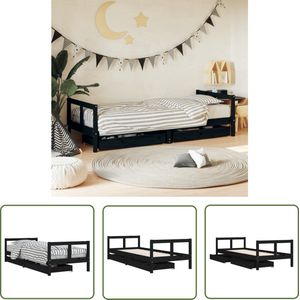 The Living Store Kinderbedframe 80x200 cm massief grenenhout zwart - Kinderbed Frame - Houten Bed - Kids Bed - Grenenhouten Bed - Kinderkamer Meubels