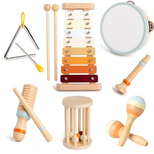 Montessori Muziekinstrumenten voor kinderen vanaf 1 2 3 jaar - Houten speelgoed - 7-in-1 Drum Xylofoon Percussie - Kerstcadeau voor kinderen - Meisjes en jongens