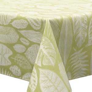 MixMamas Tafelkleed Gecoat Jacquard - 140 x 300 cm - Tropische Bladeren – Groen