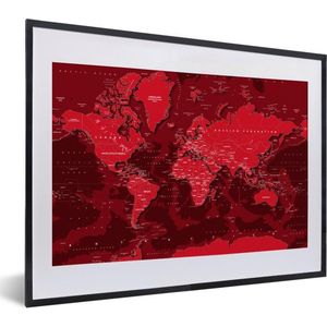 Fotolijst incl. Poster - Wereldkaart - Stoer - Rood - 40x30 cm - Posterlijst