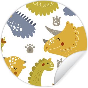 Behangsticker kinderen - Kinderkamer decoratie - Dinosaurus - Patronen - Jongens - Dino - Kinderen - Jongensdecoratie - 80x80 cm