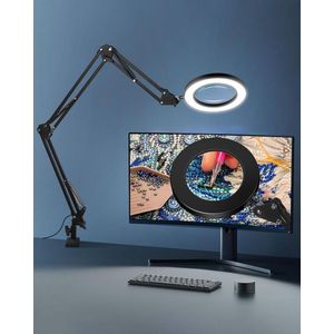 Magnifier met Licht en Uitschuifbare Arm - 10x Vergrotingslamp - Verstelbare Verlichting - Stabiele Klem - Gedetailleerde Weergave Vergrootglaslamp - 5 Kleurmodi - Energieklasse F