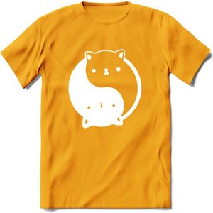 Ying Yang Kat - Katten T-Shirt Kleding Cadeau | Dames - Heren - Unisex | Dieren shirt | Grappig Verjaardag kado | Tshirt Met Print | - Geel - XL