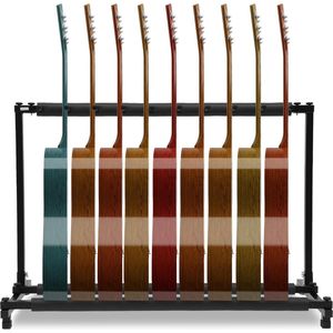 Akoestische Houten Gitaarstandaard voor Gitaren en Bas - Gitaarstandaard met Rubberen Vulling - Geschikt voor 9 Gitaren - 110 x 47 x 73 cm