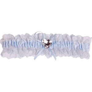 Kousenband grote maat - blauw kant met strikje en strass hartje
