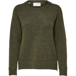 Selected SLFLULU LS KNIT O-NECK B NOOS dames sweater donkergroen