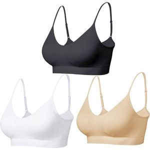 Gewatteerde Bralette voor Vrouwen Bandjes Slaap Bras Naadloze Yoga Sport Bras 3 Pack - kleur zwart+beige+wit - Maat L