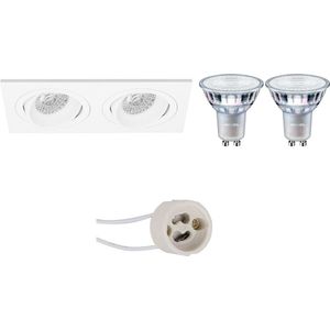 LED Spot Set - Proma Borny Pro - GU10 Fitting - Inbouw Rechthoek Dubbel - Mat Wit - Kantelbaar - 175x92mm - Philips - MASTER 927 36D VLE - 3.7W - Warm Wit 2200K-2700K - DimTone Dimbaar