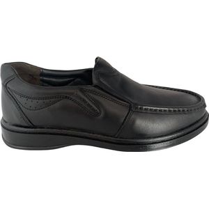 Instappers- Heren Nette Schoenen- Mocassins- Comfort schoenen 601- Leer- Zwart- Maat 42