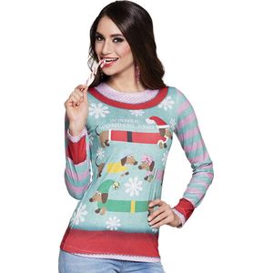 Boland - Fotorealistisch shirt 'Wiener wonderland' (S) - Volwassenen - Kerstvrouw - Kerst