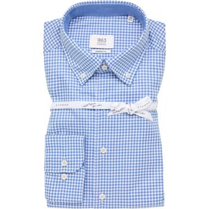 ETERNA modern fit overhemd overhemd - twill - lichtblauw geruit - Strijkvriendelijk - Boordmaat: 45