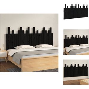vidaXL wandhoofdbord Zwarte massief grenenhouten latten - 166 x 3 x 80 cm - klassiek design - Bedonderdeel