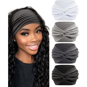 Extra Brede Haarbanden voor Dames - Zachte, Elastische Hoofdbanden voor Yoga en Sport - Set van 4 Stuks