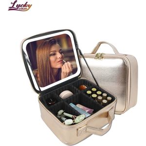 yermin beauty- make-up tas- makeup tas met led spiegel- makeup organizer - makeup tas met ingebouwde led spiegel- beautycase - goud