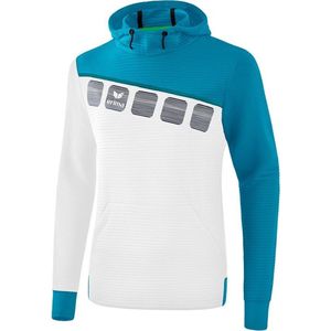 Erima Teamline 5-C Sweatshirt met Capuchon Wit-Oriental Blue-Colonial Blue Maat M