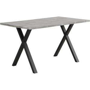 Merax Moderne Eettafel 140x80x76 cm - Rechthoekige Tafel met X Poten - Keukentafel in Betonlook - Grijs met Zwart