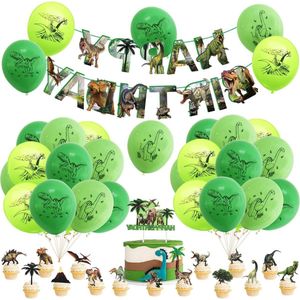 44-delige Dino Verjaardagsdecoratieset - Kinderverjaardagsballonnen, Banner, Cupcake Toppers