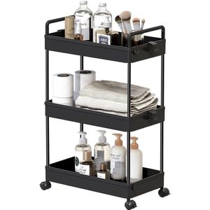 Opbergtrolley Kar 3-Laags Uitschuifbaar Rollende Boodschappenkar - Keuken Badkamer Organizer Wasmachine rek
